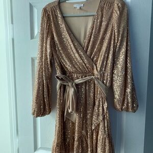 LC Lauren Conrad Gold Sequin Long Sleeve Dress